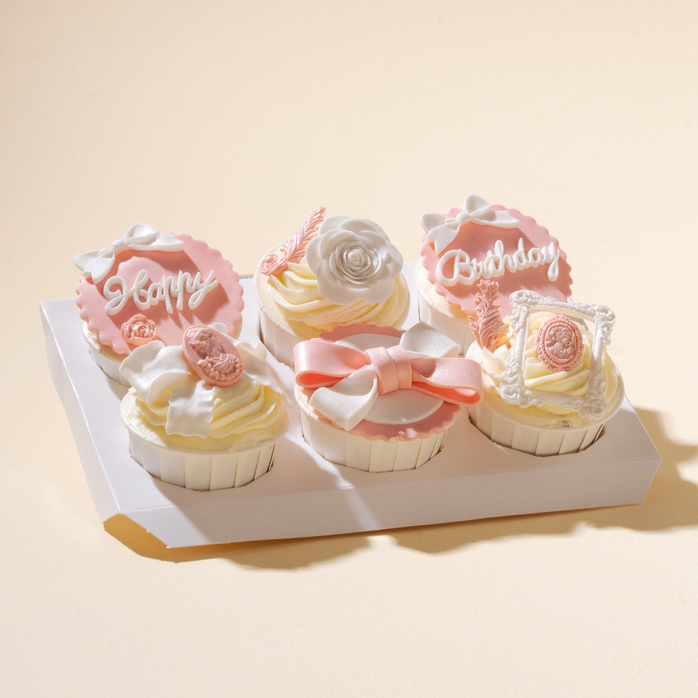 Cupcake - Vintage Pink 6 Pcs (Fondant)