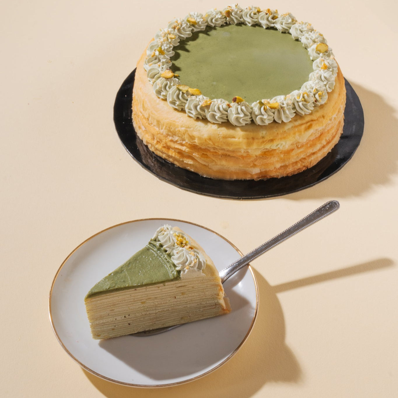 Nutty Pistachio Mille Crepe Cake