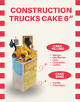 Handcrafted 6-inch custom cake with a construction truck theme, featuring edible truck designs, fluffy layers, and vibrant colors. Perfect for kids’ birthdays and celebrations in Malaysia.