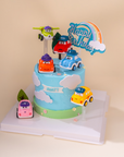 Custom-designed Flying Cars Cake with toy decorations, ideal for birthdays and parties in Kuala Lumpur and Malaysia. Handcrafted and delicious.