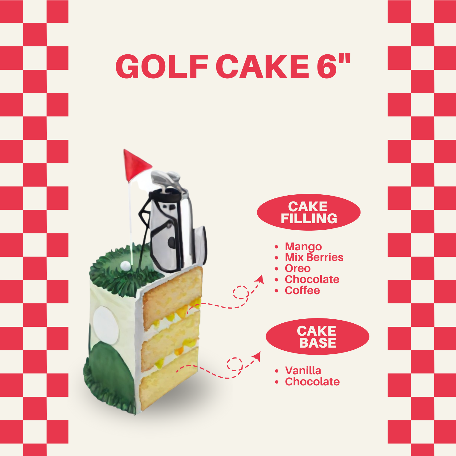 Golf-themed custom cake with intricate edible decorations, handcrafted for birthdays and events. Designer cake available in KL and Malaysia