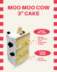 Mini 3-inch custom cake featuring a Moo Moo Cow design, handcrafted for birthdays and celebrations in Malaysia. Designer cake available for delivery.