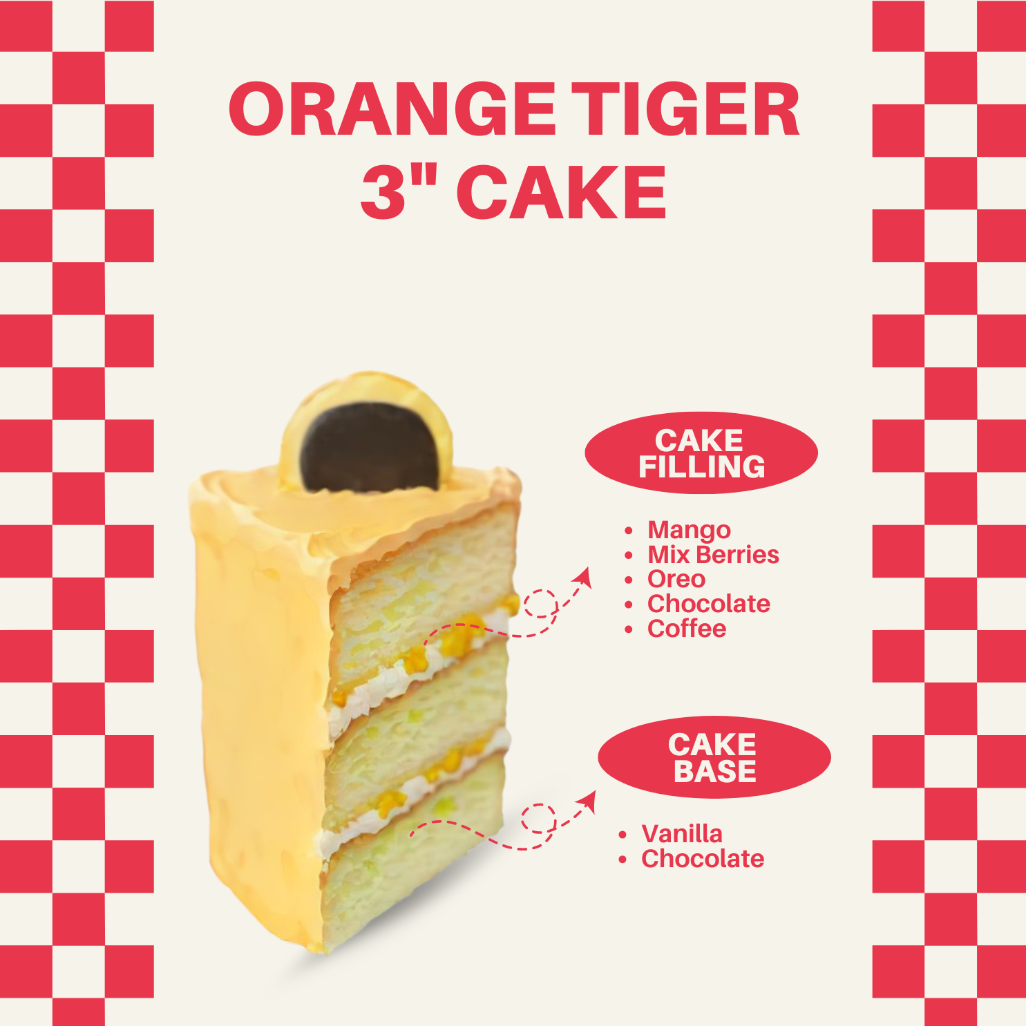 Mini 3-inch custom cake featuring an Orange Tiger design, handcrafted for birthdays and celebrations in Malaysia. Designer cake available for delivery.