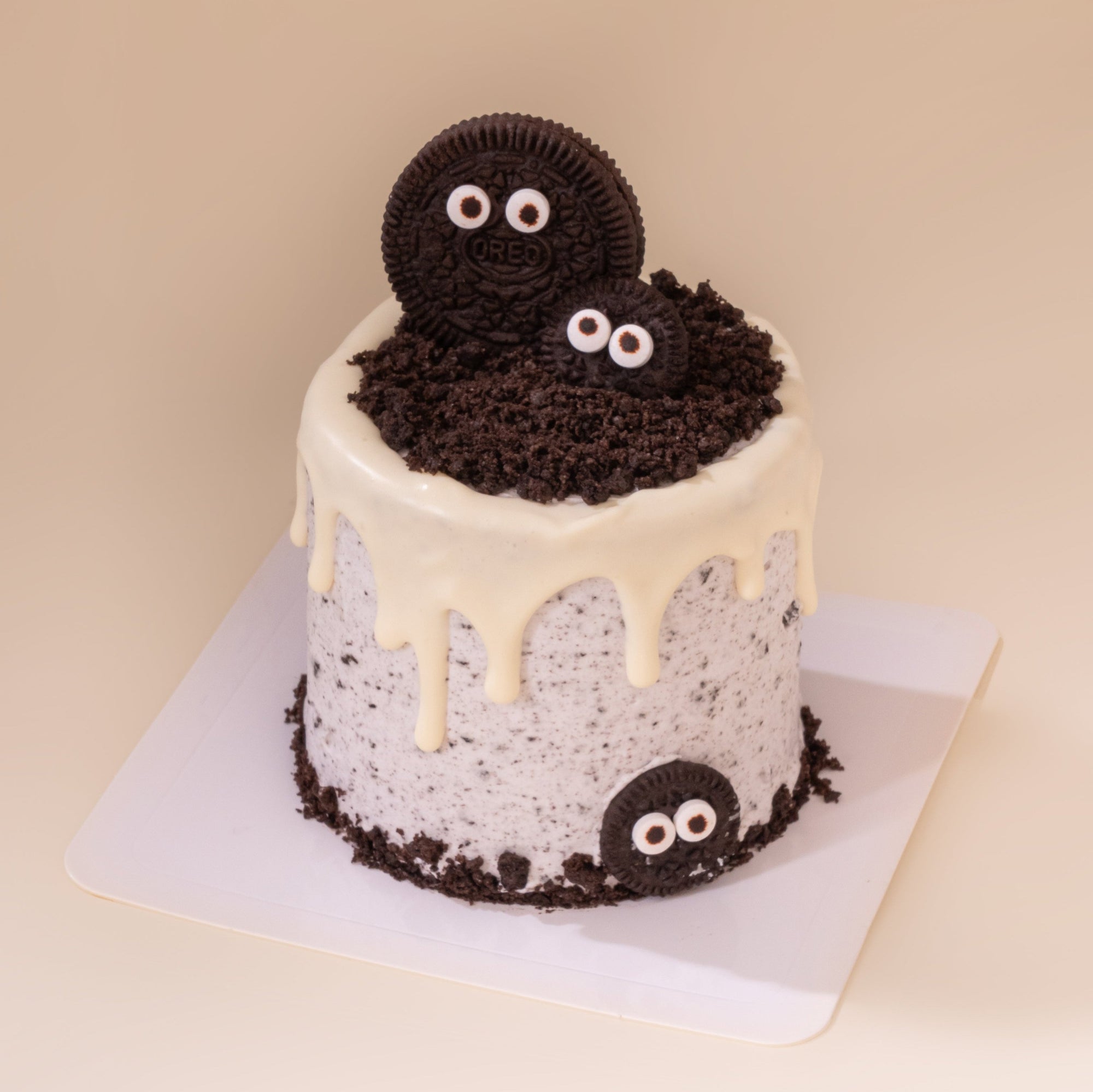 Mini 3-inch custom cake featuring a fun Oreo Monster design, handcrafted for birthdays and special events in Malaysia. Designer cake available for delivery.