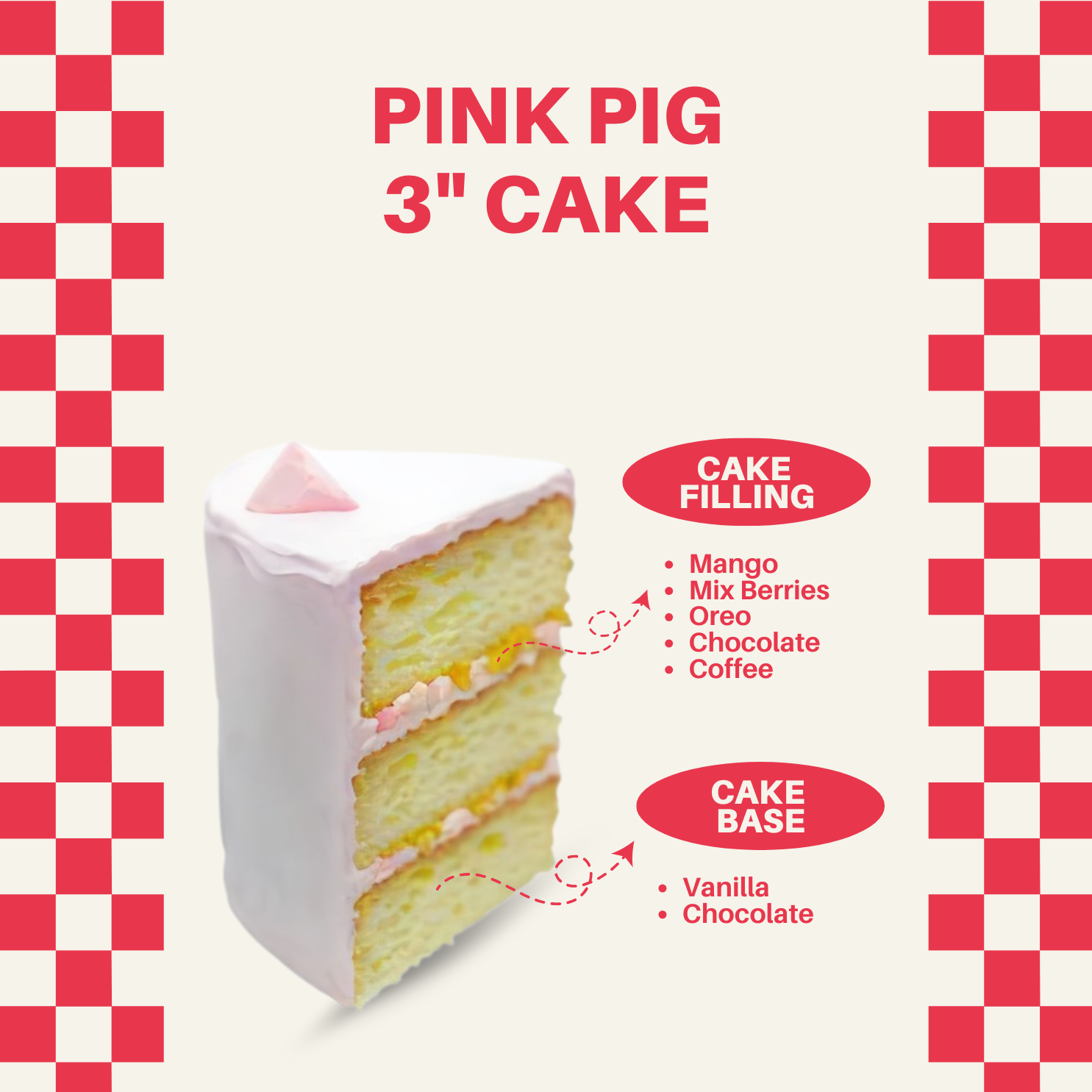 Mini 3-inch custom cake featuring a cute Pink Pig design, handcrafted for birthdays and celebrations in Malaysia. Designer cake available for delivery.