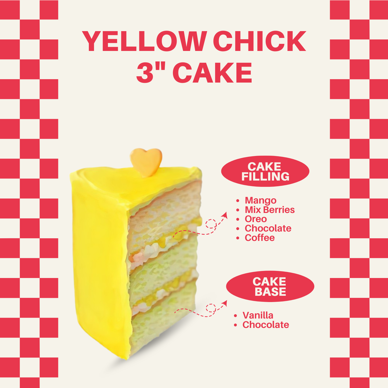 Mini 3-inch custom cake featuring an adorable Yellow Chick design, handcrafted for birthdays and celebrations in Malaysia. Designer cake available for delivery.